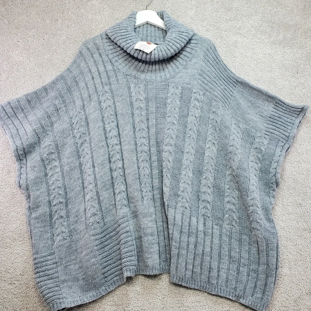 Maison Pholya Sweater Vest Women S/M Gray Acrylic Cable Knit Turtleneck Pullover